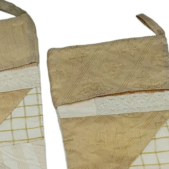 Christmas Stockings With Pearls, in Ivory, Cream, Golden, Beige Patchwork - Picture 6 of 7